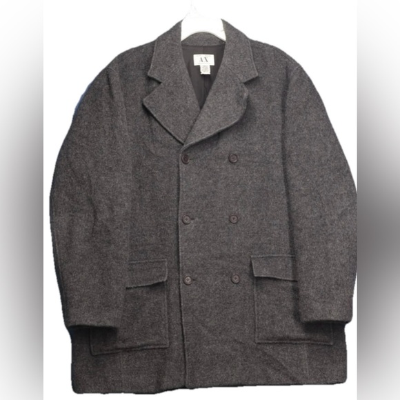 Armani Exchange Wool Blend Jacket Coat A/X Men's Large Dark Gray Designer Preppy - Picture 1 of 12